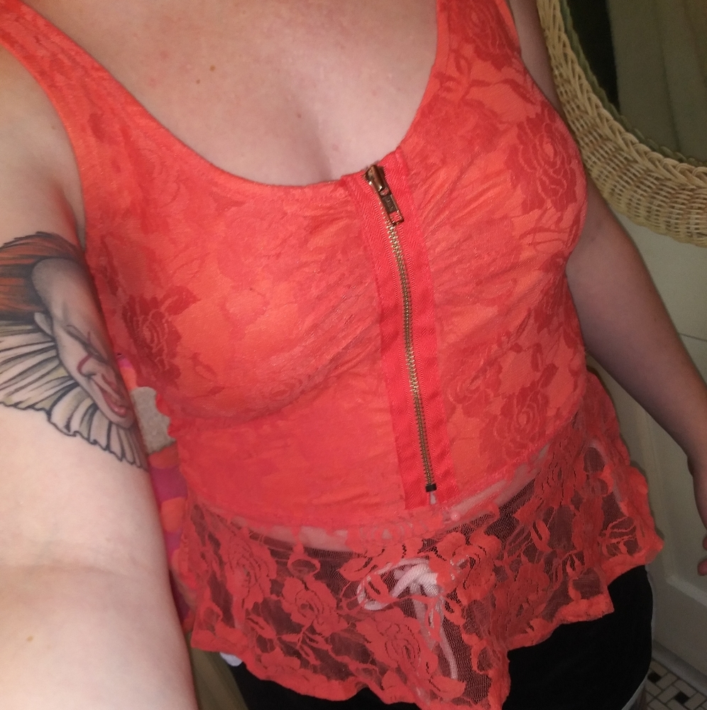 Orange Lacey Tank Top